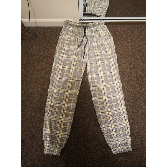 Yellow Plaid Tartan Joggers Pants 
